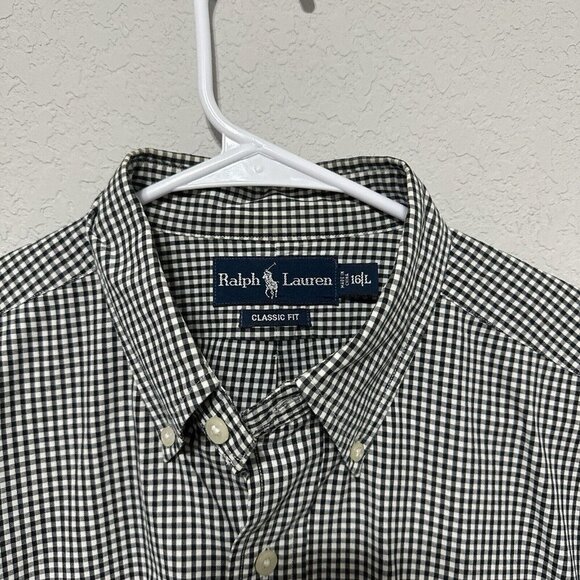 Ralph‎ Lauren Button Down Shirt Mens Size Large Classic Fit Check White Black - Picture 5 of 6